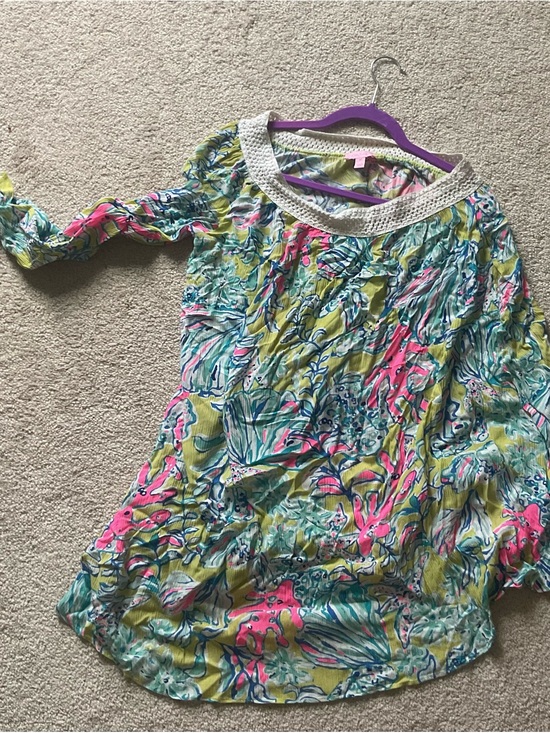 Lilly Pulitzer Lime, Teal & Pink Floral Peasant Top